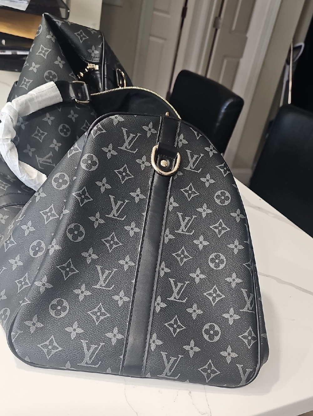 Louis Vuitton Black Monogram Canvas Tote with Gold Hardware